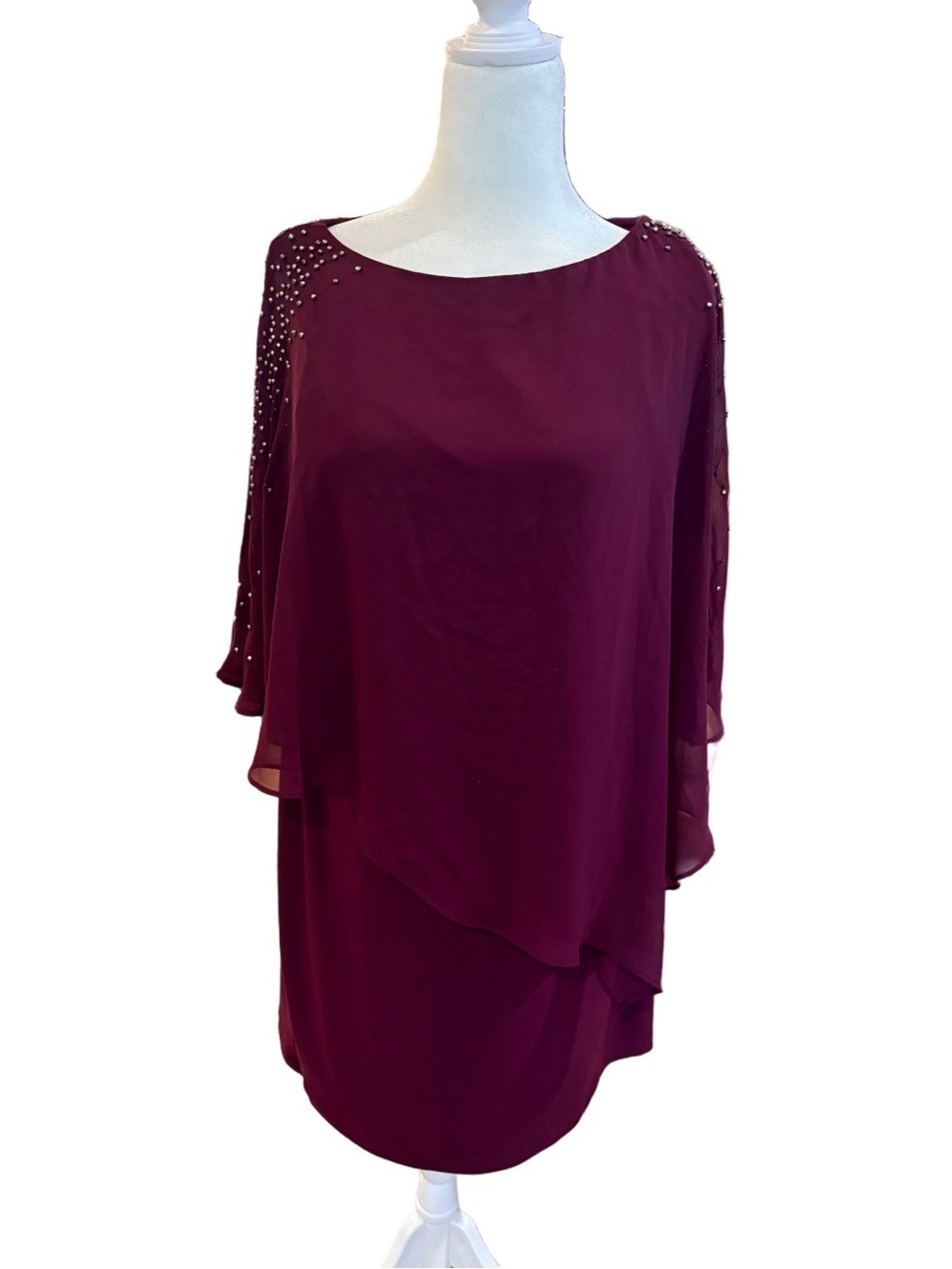 DJ-Jaz sz 16 Women's Wine Chiffon Overlay Dress. Sheer beaded evening guest